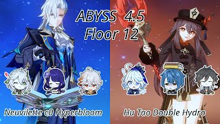 C0 NEUVILETTE HYPERBLOOM AND C0 HU TAO VAPORIZE  Genshin Impact 45 Abyss  Floor 12 9 Stars [upl. by Dagnah]