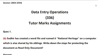 Nios Class 12th Data Entry Operations 336 Solved TMA Solution Session October 2024 niostma2024 [upl. by Dennet]