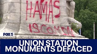 Protesters vandalize statues fountain outside DC’s Union Station [upl. by Otto]