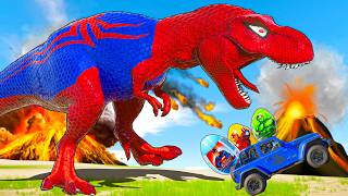 Super Dinosaurs vs Trex Skeleton Adventure One Spiderman TRex vs All Dinosaurs Fighting Colorful [upl. by Belden]