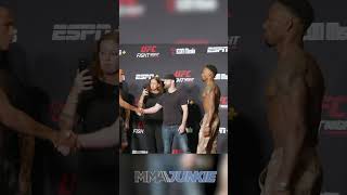 Edson Barboza and Lerone Murphy take final look at each other at UFCVegas92 main event faceoff 🔥 [upl. by Aztilem]