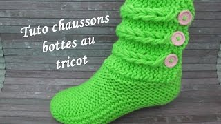 TUTO CHAUSSON TRESSE TORSADE AU TRICOT Booties knitting BOTITAS BOTAS TEJIDAS DOS AGUJAS [upl. by Roye]