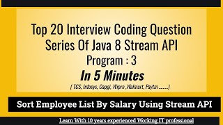 Sort Employee By Salary Using Stream API In Java 8 [upl. by Nichol]