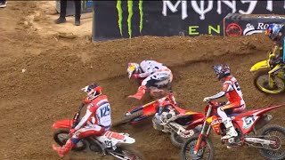 Justin Barcia TBONEs Jett Lawrence HARD St Louis Supercross 2024 [upl. by Olathe]