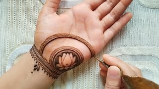 Teej Special simple front hand mehndi design  Easy lotus mehndi design  Simple mehndi design 2024 [upl. by Danaher377]