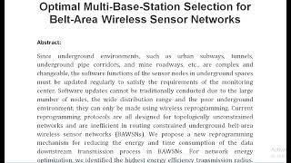 Optimal Multi Base Station Selection for Belt Area Wireless Sensor Networks [upl. by Metabel657]