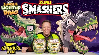 Zuru Smashers Mega Jurassic Light Up Dino 25 Surprises With TRex Dinosaur Adventure Fun Toy review [upl. by Adnilram]