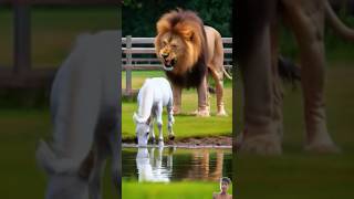 Lion atach an baby horse lion horse animals lionlion horse trainedcats [upl. by Eniledgam820]