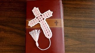 Beautiful Crochet Cross Bookmark tutorial  Left Handed [upl. by Kcaz]