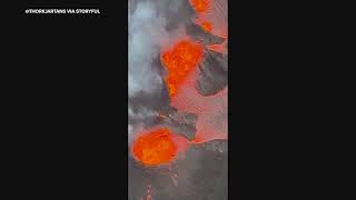 Aerial Footage Captures Volcano Eruption and Aftermath in Iceland [upl. by Maury]