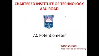 AC Potentiometer IV Semester EE By Dinesh Rao [upl. by Scharf558]