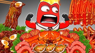 Inside Out 2  Anger Cooking Challenge King Crab Black Bean Noodles  AMSR  Mukbang Animation [upl. by Marlea]