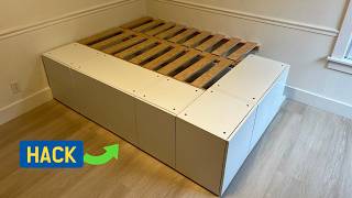 IKEA platform bed hack with hidden storage and ventilation  DIY bedroom makeover  Drawer Cabinet [upl. by Magree439]