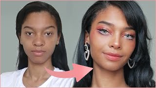 korean makeup transformation 🌸✨ brown skin amp hooded eyes [upl. by Ynnaffit]