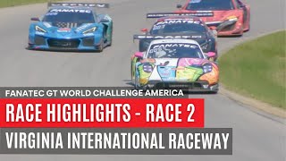 FANATEC GT WORLD CHALLENGE AMERICAVIRGINIA INTERNATIONAL RACEWAYRACE 2 HIGHLIGHTS [upl. by Lorn]