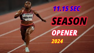 ShellyAnn FraserPryce Wins 100m Season Opener in 1115s  JAAA’s French Foray Meet 2024 [upl. by Herbert]