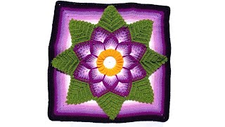 Como tejer el Cuadrado de colores N° 45 o muestra con flor en 3D a crochet para colchas y cojines [upl. by Pierrette]