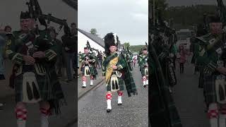 Drum Majors leads Pipe Bands marching into Tomintoul before the 2023 highlandgames shorts [upl. by Analli]