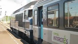 France SNCF Class CC 72000 diesel no 72064 departs St Germain des Fosses on a LyonTours train [upl. by Nadab]