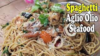 Spaghetti Aglio Olio seafood Resepi Simple Anak Puji Sedap [upl. by Assennej]