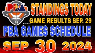 PBA Standings today as of September 29 2024  Pba Game results  Pba schedules September 30 2024 [upl. by Llacam]