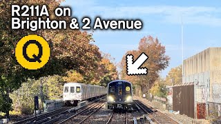 NYC Subway R211A Q Train Action on Brighton amp 2 Avenue [upl. by Dnaltiak]