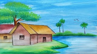 How to draw a scenery landscape with water color for beginners [upl. by Meelak]