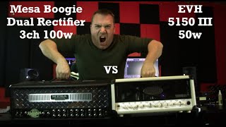 Mesa Boogie Dual Rectifier 3ch 100w vs EVH 5150 III 50w High Gain Amp Head Shootout [upl. by Aramois]