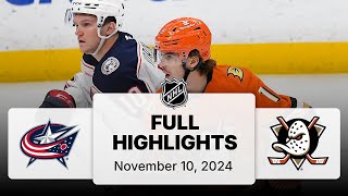 NHL Highlights  Blue Jackets vs Ducks  November 10 2024 [upl. by Ahsimik503]