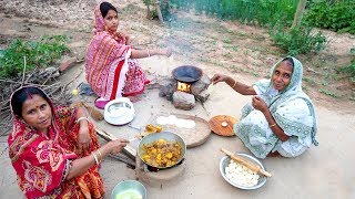 Bangali Favorite Fulko Luchi and Chicken prepared by Grandmother  Village Style Luchi amp Chicken [upl. by Shandy]