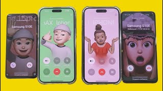 iPhone 15pro vs iPhone 16pro MAX incoming Call Two Samsung Galaxy S10E Coral Android 11 vs iOS 175 [upl. by Pietra]