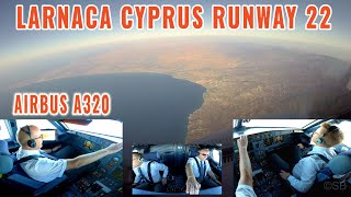 Larnaca LCA Cyprus  Airbus approach over the island to runway 22  pilots  cockpit view  4k [upl. by Natty]