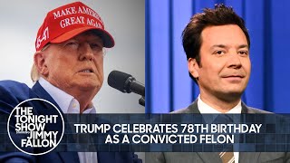 Trump Celebrates 78th Birthday as a Convicted Felon Biden and Trumps Rival Fundraisers in London [upl. by Ihcehcu]