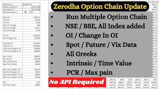 Tick by Tick Option Chain Data In Excel  Zerodha  Update V2 [upl. by Nolra704]