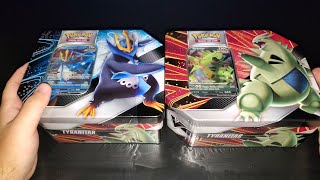 AMAZING PULLS  BEGINNERS LUCK  Opening NEW Pokemon Empoleon and Tyranitar V Strikers Tins [upl. by Desdamona]