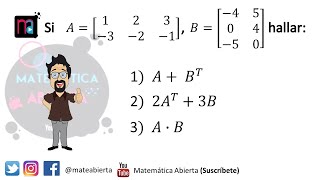 MATRICES  Suma multiplicación y transpuesta de una matriz  Ejercicios  Nivel Iniciando [upl. by Ydna]