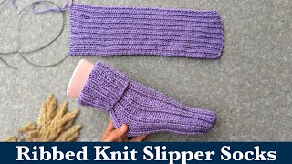 Ribbed Knit Slipper Socks on Two Needles [upl. by Sirtimed]