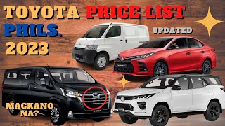 Toyota Price List Philippines 2023  All Car Models [upl. by Anaeg640]