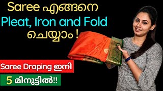 How to PrePleat Iron and Fold Saree for Packing  Malayalam  Keerthis Katalog [upl. by Hussey]