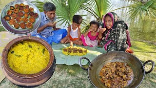 RAINY DAY SPECIAL Hotchpotch Recipe Chicken Kosha Begun Vaji Notun Caler Khichuri Khichdi Curry [upl. by Aihsotan]