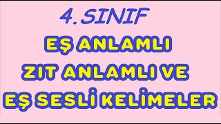 4SINIF TÜRKÇE EŞ ANLAMLI  ZIT ANLAMLI EŞ SESLİ KELİMELER KONU ANLATIMI [upl. by Atinhoj883]