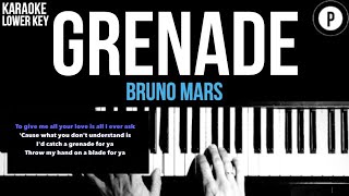 Bruno Mars  Grenade Karaoke LOWER KEY Slower Acoustic Piano Instrumental Lyrics On Screen [upl. by Aieka]