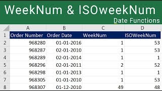 Excel WeekNum and ISOWeekNum Functions [upl. by Lehcin854]