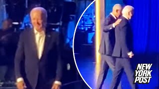 Biden appears to freeze up has to be led off stage by Obama at megabucks LA fundraiser [upl. by Uase363]