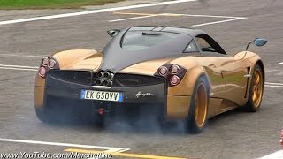 Gold Pagani Huayra Launch Powerslides and Accelerations [upl. by Rosco]