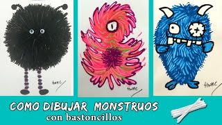 Cómo dibujar MONSTRUOS  Pintura con bastoncillos [upl. by Nwahsyar]