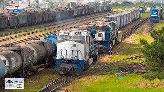 Locomotiva DASH 9 engatando em uma ES43BBi  Pátio Iguaçu  Curitiba PR [upl. by Timothy499]