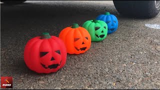 ¡Aplastando cosas crujientes y suaves con mi coche Calabazas de Colores vs Rueda de coche [upl. by Stoller]