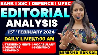 Editorial Analysis  15th February 2024  Vocab Grammar Reading Skimming  Nimisha Bansal [upl. by Emlyn73]