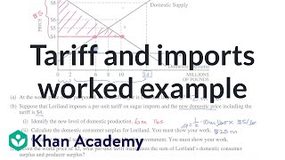 Tariff and imports worked example  APⓇ Microeconomics  Khan Academy [upl. by Michaella]